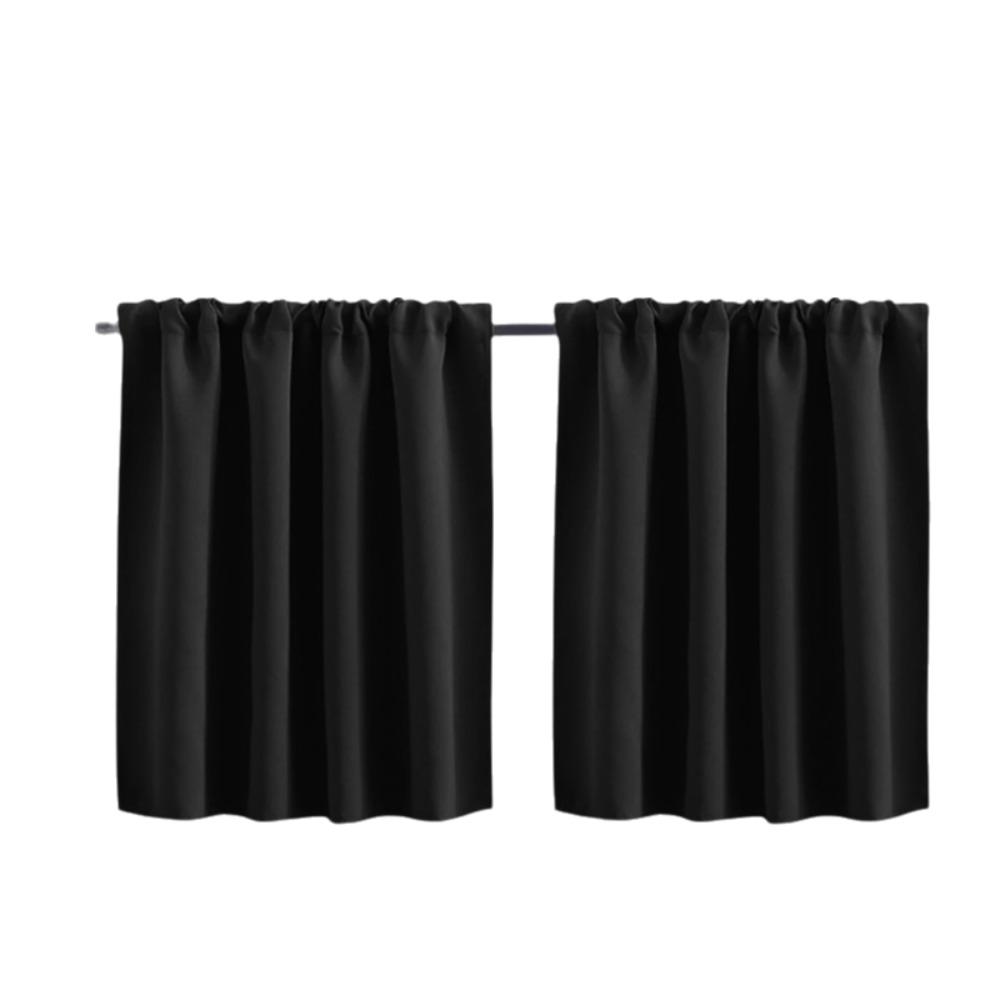 2PCS Solid Color Kitchen Short Curtain Through-rod Design Cabinet Curtain Living Room