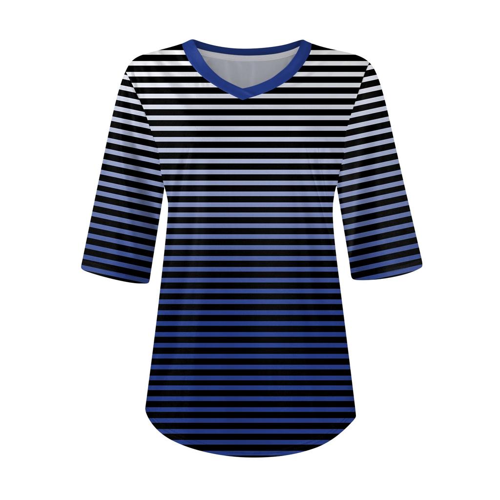 Рубашки для женщин Модные футболки с V-образным вырезом Повседневные блузки с принтом Топы с коротким рукавом для женщин