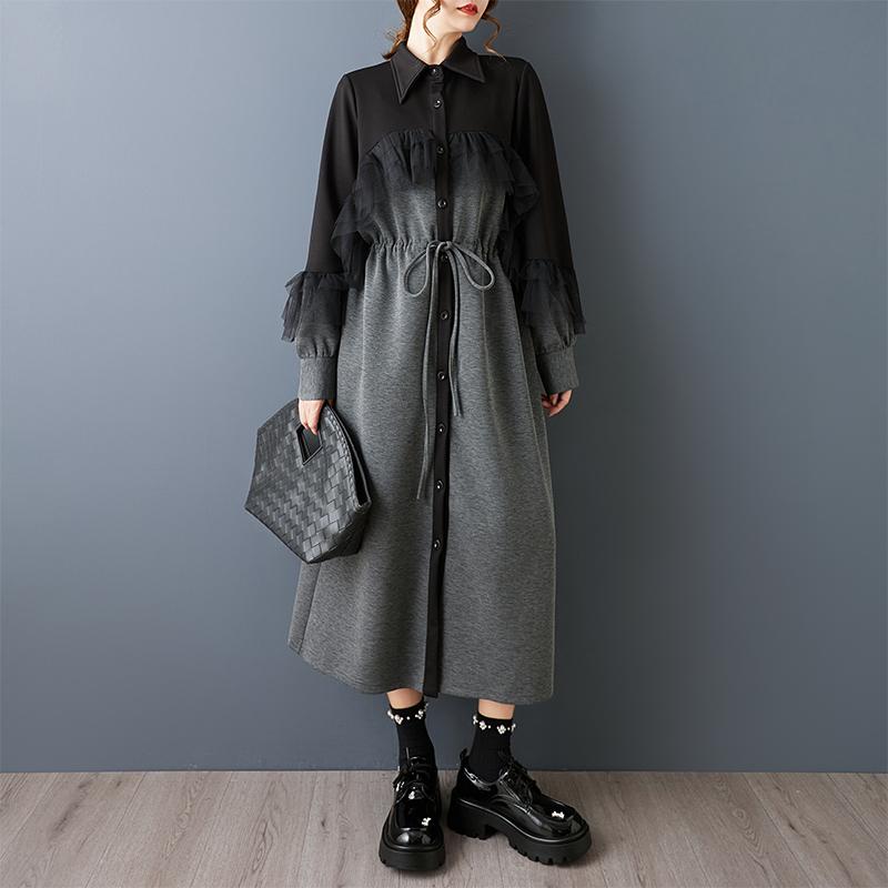 Винтажное новое платье больших размеров с длинным рукавом для женщин, повседневное свободное весенне-осеннее платье-рубашка