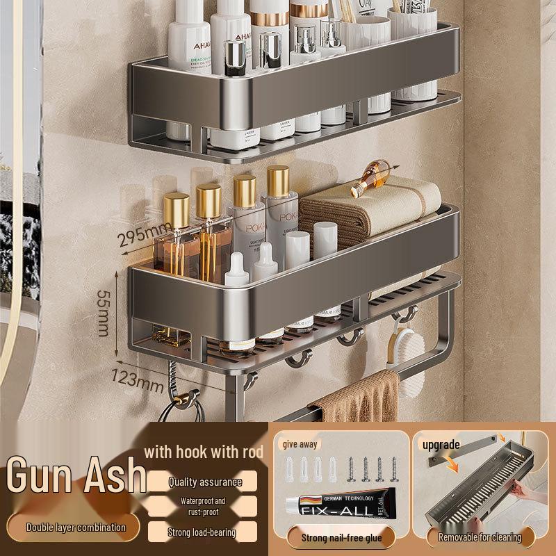 Настенная полка для ванной без сверления и органайзер для косметики