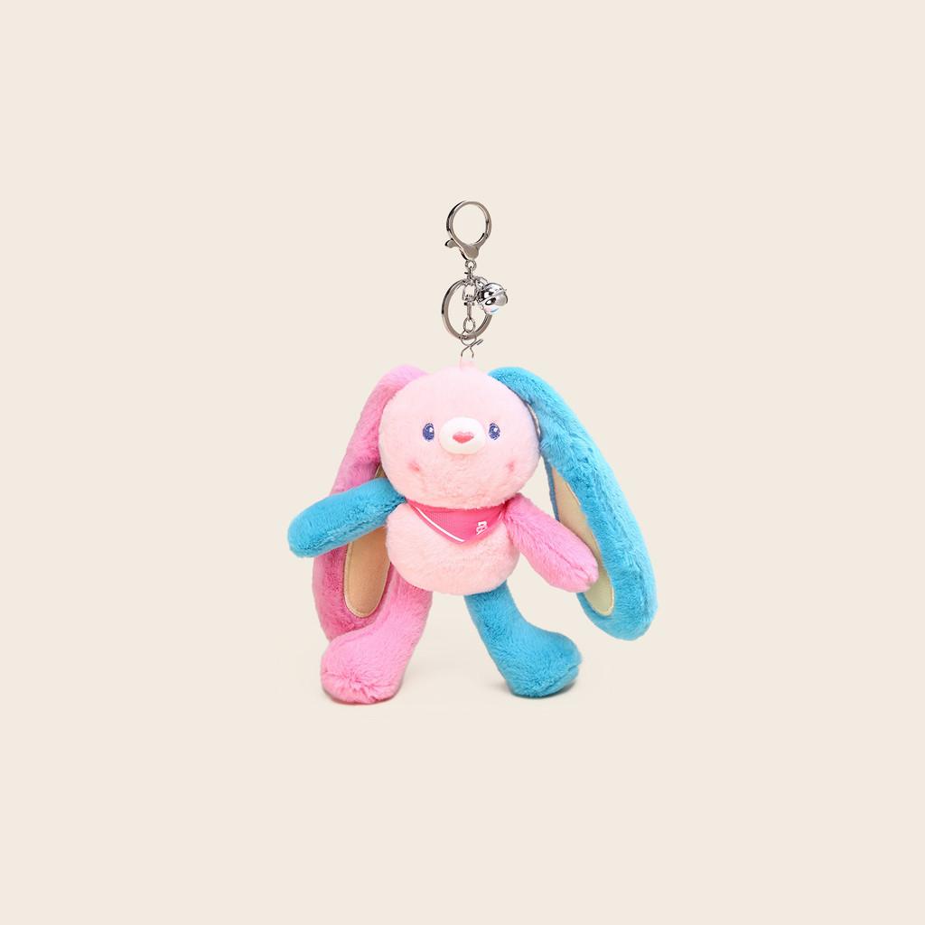 Cute Color Cartoon Blocked Rabbit Plush Toy Pendant With Stretchable Ears