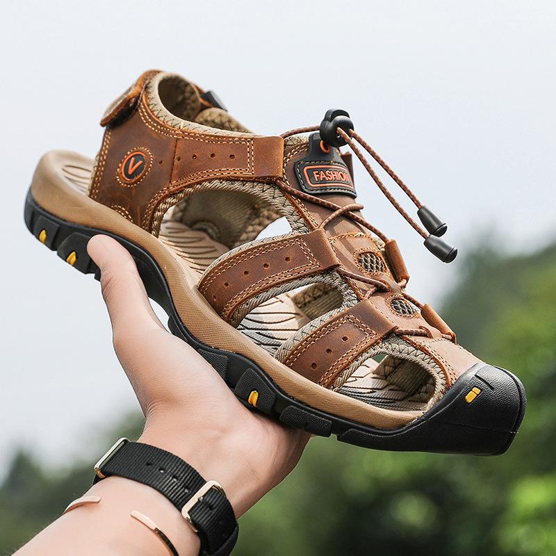 Men's Sandal Genuine Leather Men Shoes for Summer Large Size Outdoor Walking Shoes Male Sandals Man Slippers Plus Size