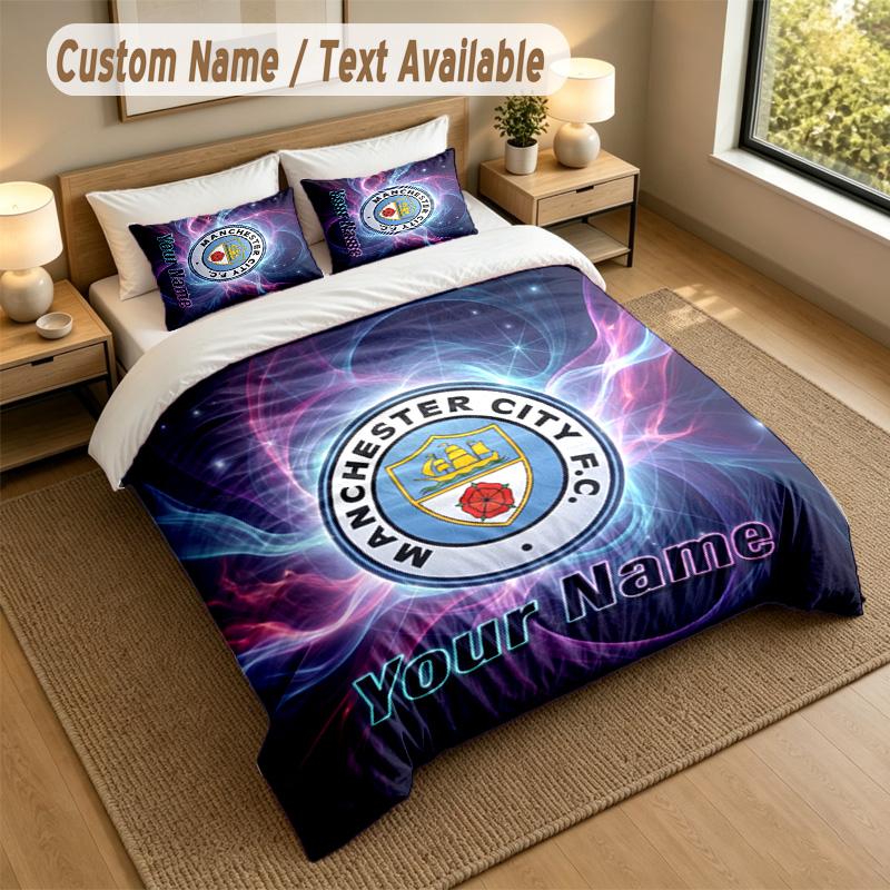 3Pcs Bedding Set Custom Name Text, 1 Sheet 2 Pillowcases Home Bed DecorManchester City