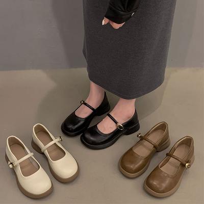 Одно слово с мелким горлом одинарные туфли французские ретро женские туфли Мэри Джейн 2024 осень новые модели с юбками нежные маленькие кожаные туфли