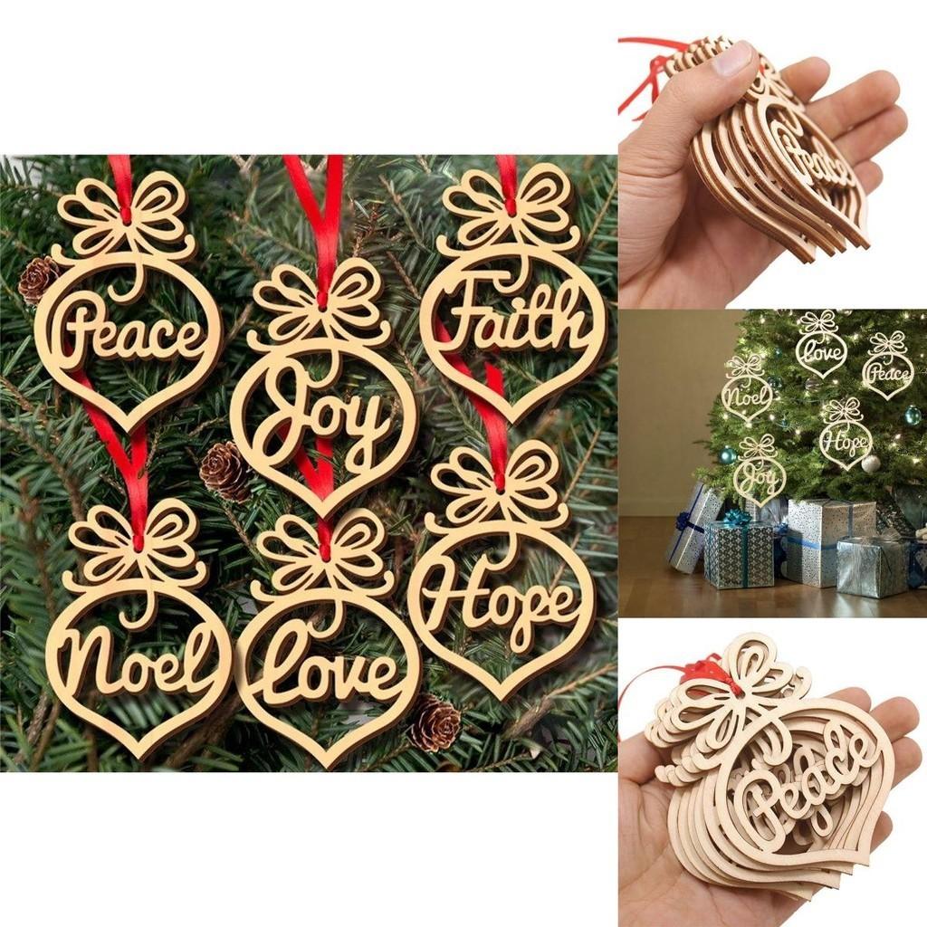 6pcs Christmas Decoration Wooden Pendants Unique Xmas Tree Hanging Ornament Collection