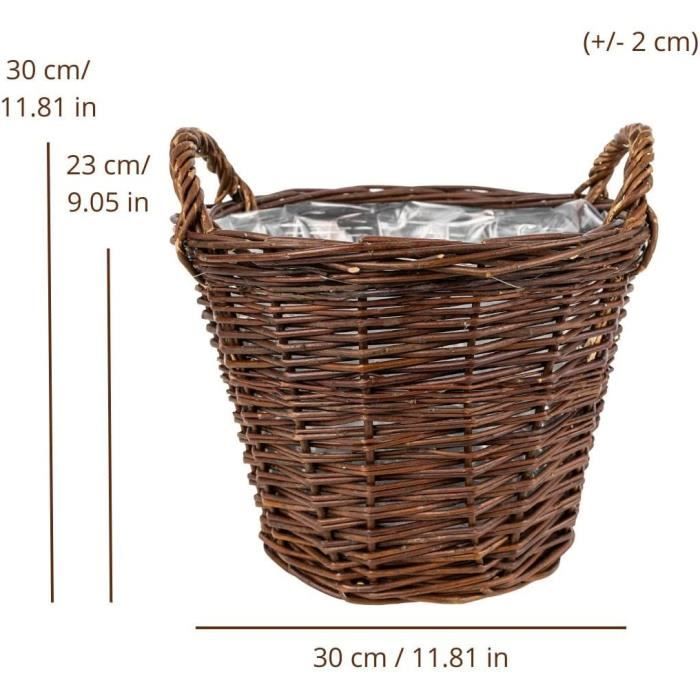 Creative Home Pot de Fleurs en Osier Foncé | Hauteur 30 cm | Tissé à la Main | Protection Intérieur | Pot de Fleurs Rangement