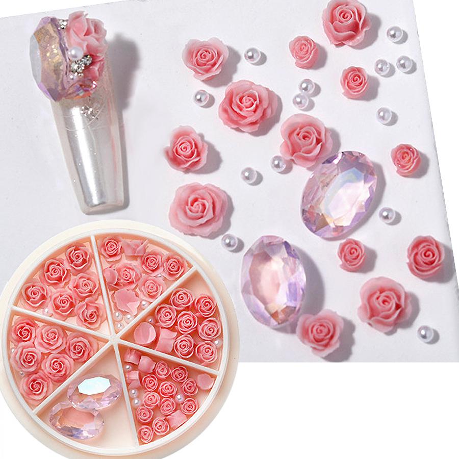 3D-цветы розы и камелии с набором жемчужных бусин, ювелирные аксессуары для дизайна ногтей