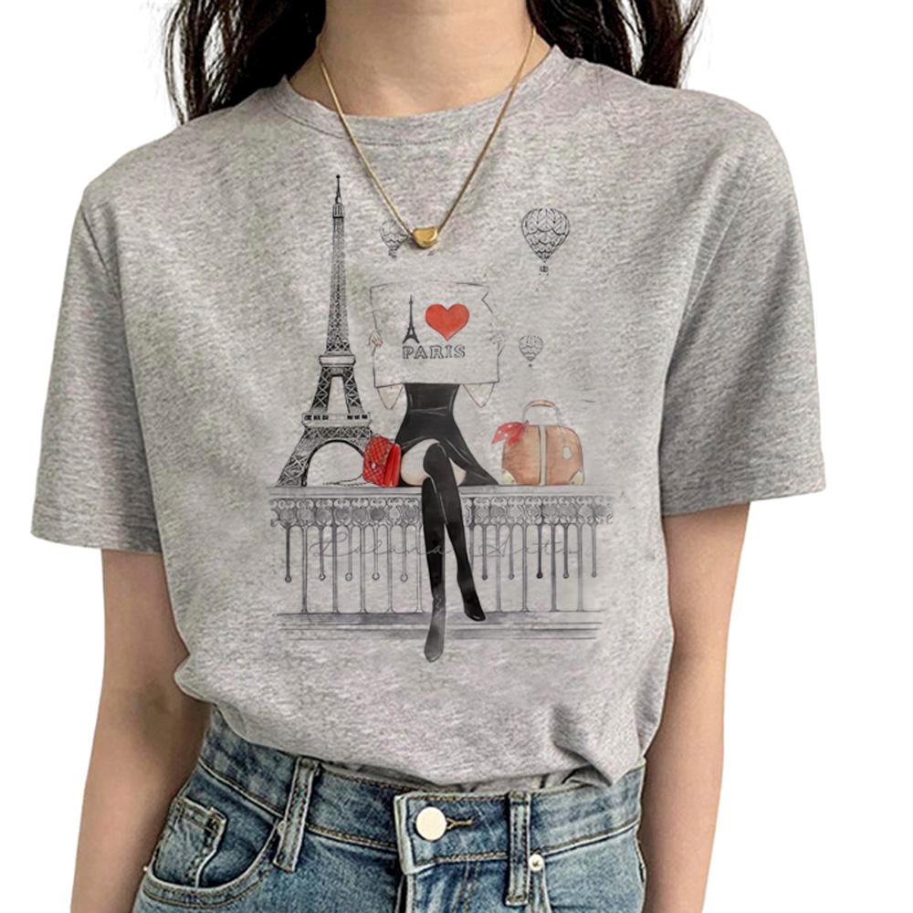 Paris Tshirt Women Y2K Streetwear T Shirt Girl Y2k 2000s Manga Clothes