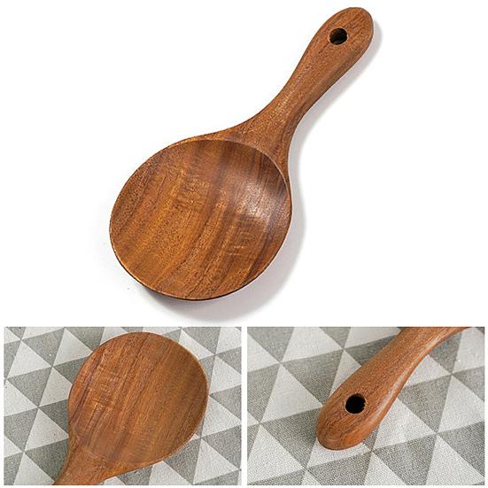Ложка для риса с красивой текстурой, антипригарное покрытие, короткая ручка, деревянная ручка, кухонная ложка из тикового дерева, кухонная ложка