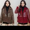 Leather Women's Plus Velvet Thickened Autumn and Winter Wear Loose Winter Western Style Short Ladies Leather Jacket On Both Sides