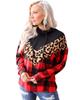 Azura Exchange Chevron Plaid Leopard Patchwork Turtleneck Sweatshirt