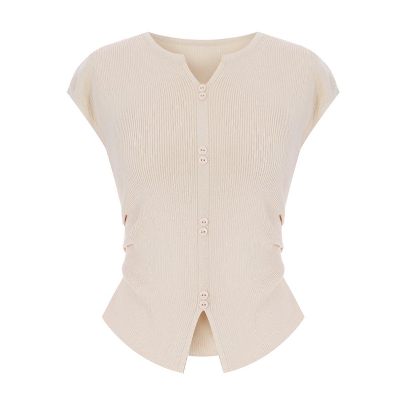 TVIEW Cap Sleeve Cutout Shirring Knit_V6B-Ckn004