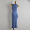 Foreign Trade Simple Color Simple Round Neck Strapless Sleeveless Knitted Dress Women Clothes Spring and Summer Waist Hugging Slimming Vest Long Dress