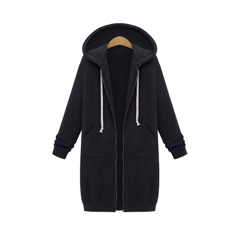 Autumn and Winter Women's Plus Size Hooded Long Sleeve Sweatshirt Mid-Length Jacket