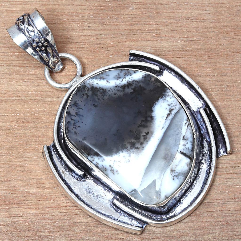 Подвеска с дендритным опалом, драгоценным камнем, подарок на День святого Валентина, серебряное ювелирное изделие, 2 дюйма