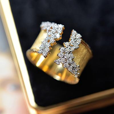 Huitan Trendy Luxury Gold Color Circonie Ring For Women Modern Wide Band Finger Ring OL Style Female Jewelry Drop Shipping