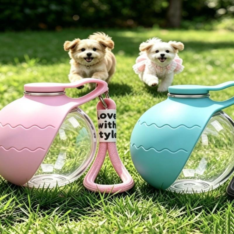 Foldable Spherical Pet Water Cup with Hook Portable PET Plastic Reusable Dog Travel Drinking Water Dispenser