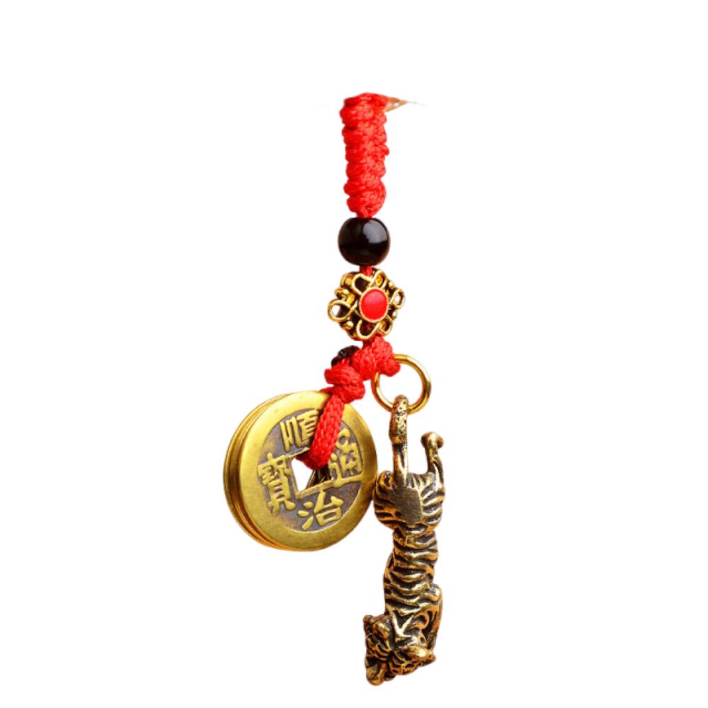 2Pcs Brass Material Five Emperors Money Keychain Fengshui Pendant Personal Accessories