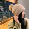 Японский однотонный вязаный пуловер из кроличьей шерсти, шапка для женщин, осенне-зимняя утолщенная теплая защита ушей, модная шерстяная холодная шапка
