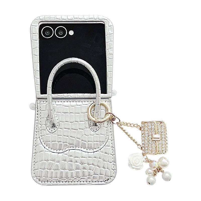 Чехол-кроссбоди с подвеской для Samsung Z Flip7 с текстурой аллигатора, противоударный