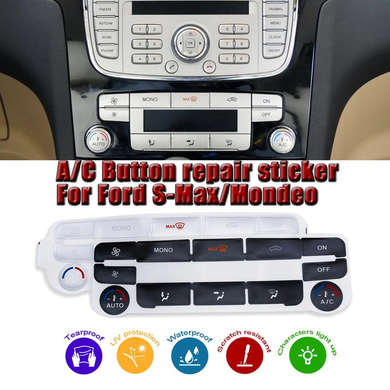 Наклейки для ремонта кнопок для Ford Mondeo MK4 S Max 2006-2015 Серебристые наклейки на панель климат-контроля для Ford Galaxy Ремонт некрасивых клавиш