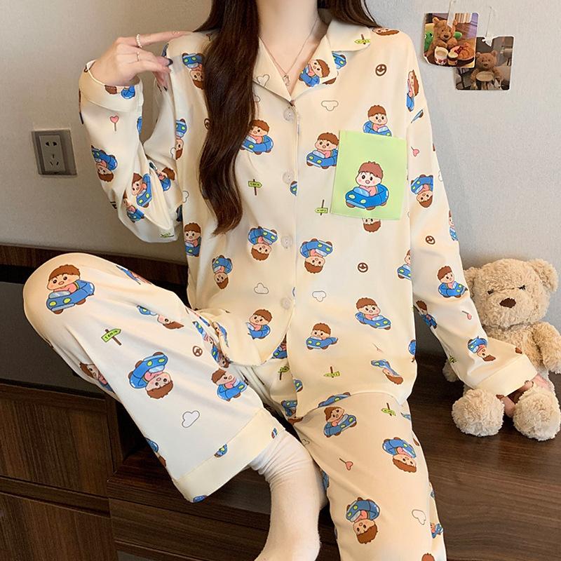 Leopard print imitation cotton pajamas women's spring and autumn new long-sleeved loose fashion sweet and cool loungewear suit