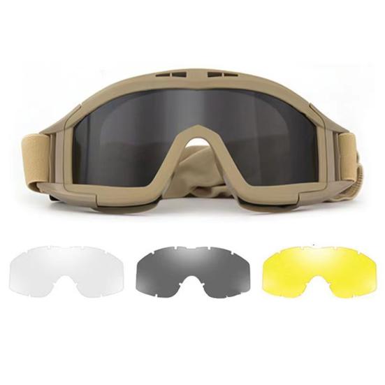 Airsoft Goggles Desert Locust Goggles Anti Fog Safety Glasses Impact Resistant Tactical Eyewear with 3 Interchangeable Lenses for Outdoor Cycling