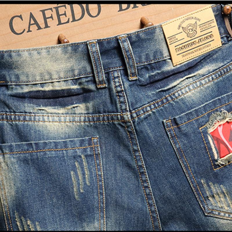 Летние винтажные потертые мужские джинсовые шорты, повседневная модная уличная одежда, рваные заплатки с дырками, потертые мужские прямые джинсы