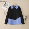 Women Turn Down Collar Long Sleeve Patchwork Pullover Thin Sweatshirt