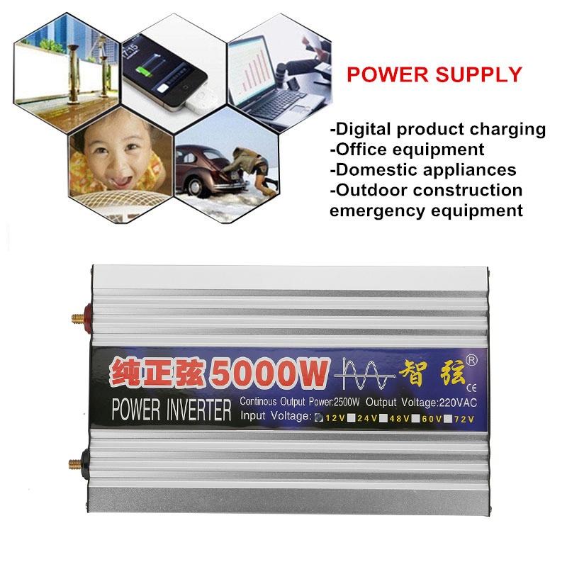 LED Display Car Inverter 12V 220V 2000W 3000W 4000W 5000W DC 12V To AC 220V Pure Sine Wave Voltage Transformer Power Converter Silver/Black