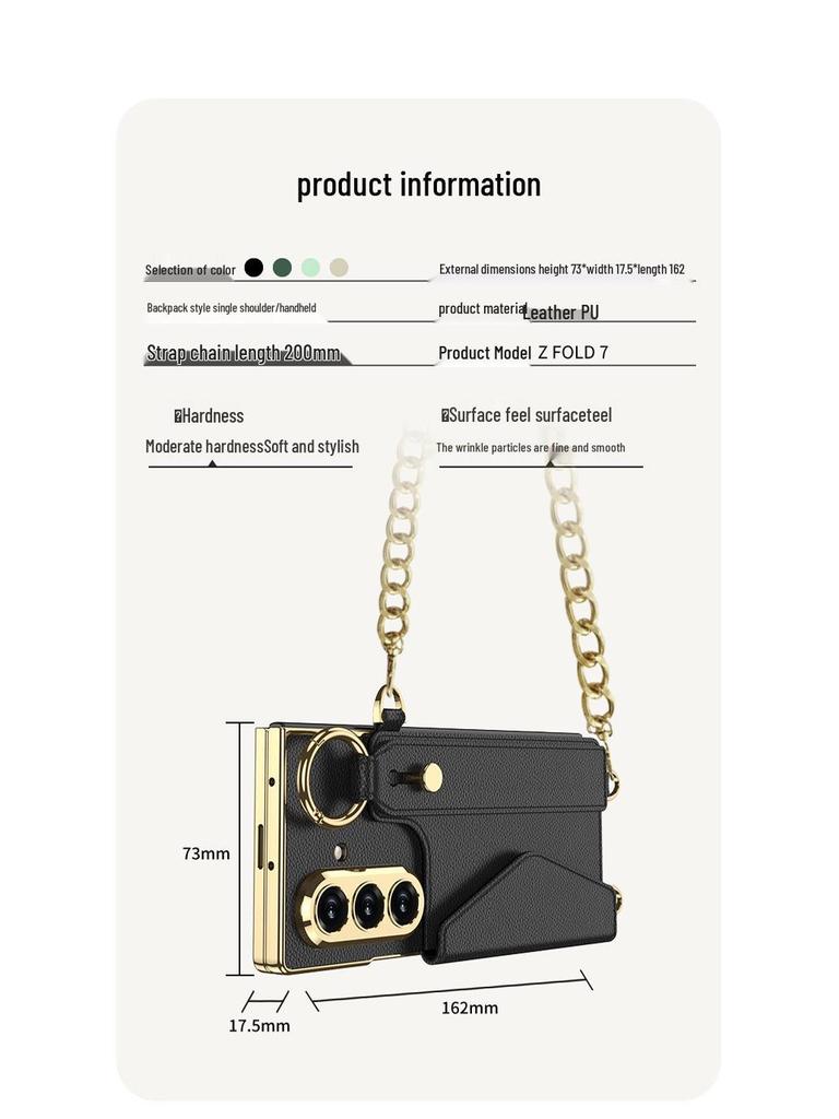 Samsung Z Fold7 Wristband Case: Fashionable Electroplated Leather with Card Holder and Lanyard