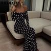 Spring Summer Gauze Mesh Polka Dot Splicing A Line Shoulder Sexy Slim-fit Dress Woman