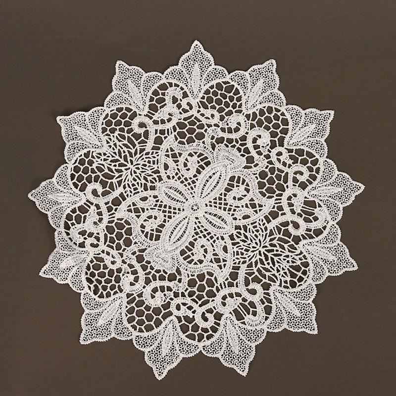 Square Embroidered Lace Tablecloth with Hollow Design, European Style Decoration for Coffee Tables and Vase Settings.