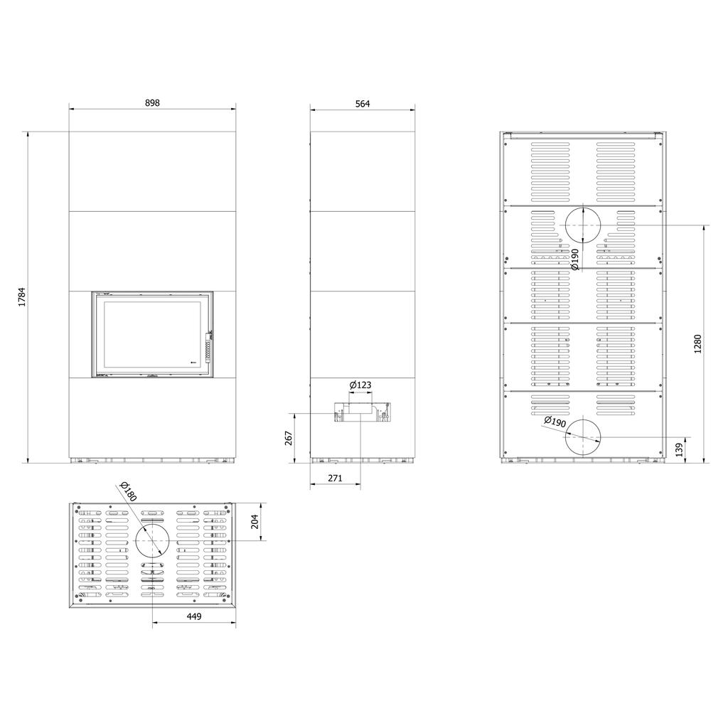 Модульный камин KRATKI FLOKI BOX 8 кВт Ø 160 кварцевый спекатель OXIDE MORO самозакрывающаяся дверца
