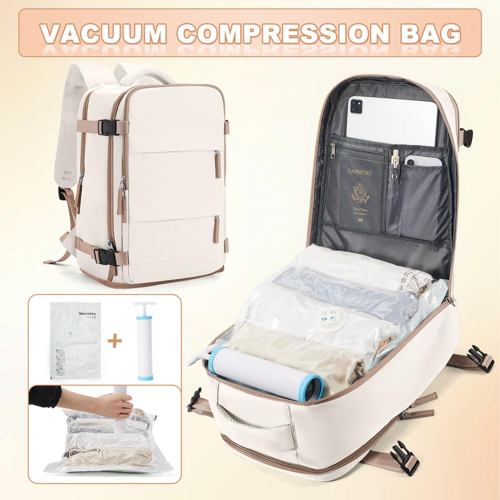 Ryanair 40x25x20 Дорожный рюкзак большой вместимости, складная сумка для походов с вакуумными пакетами и ручным компрессионным насосом, рюкзак для хранения