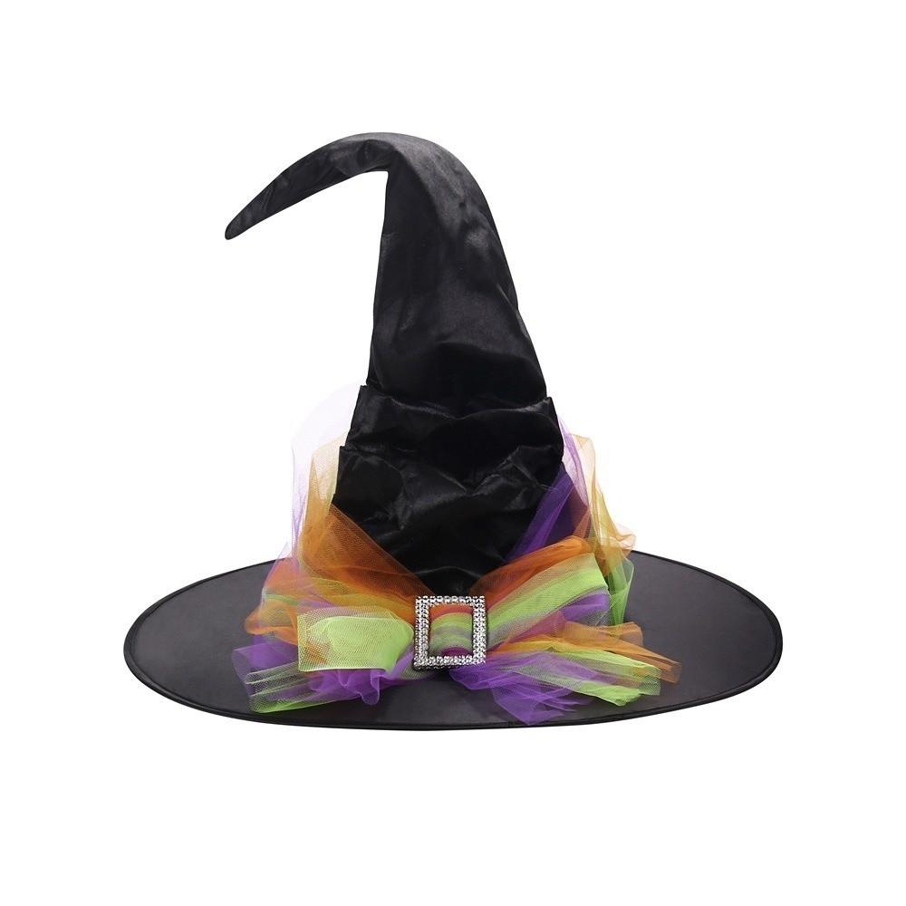 Folds Halloween Witch Hat Satins Wizard Cap Cool Mesh Bow Witch Hat  Dress Up