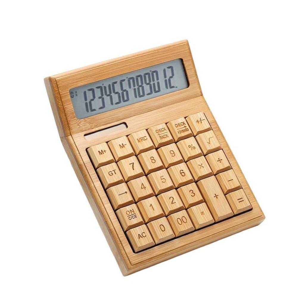 Sanmon. Shop Bamboo 12 Digit Calculator Large Key Button Solar Powered Sunlight Solar Energy Office School Retail Store Stylish