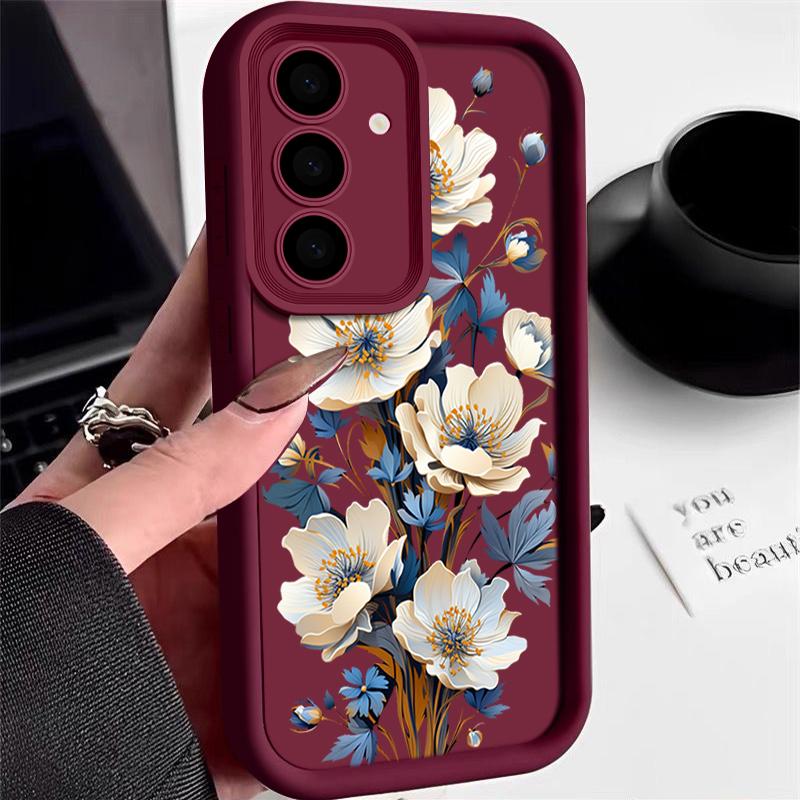 Роскошный матовый мягкий чехол из ТПУ с цветочным принтом для Samsung S25 Plus S24 FE S23 Ultra S22 A56 A36 A16 A55 A06 A05 A15 A35 A54 противоударный чехол-бампер