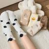 Autumn and Winter Coral Fleece Socks, Women's Cartoon Embroidered Animal Socks, Home Warm Sleeping Floor Socks, Postpartum Mid-calf Socks