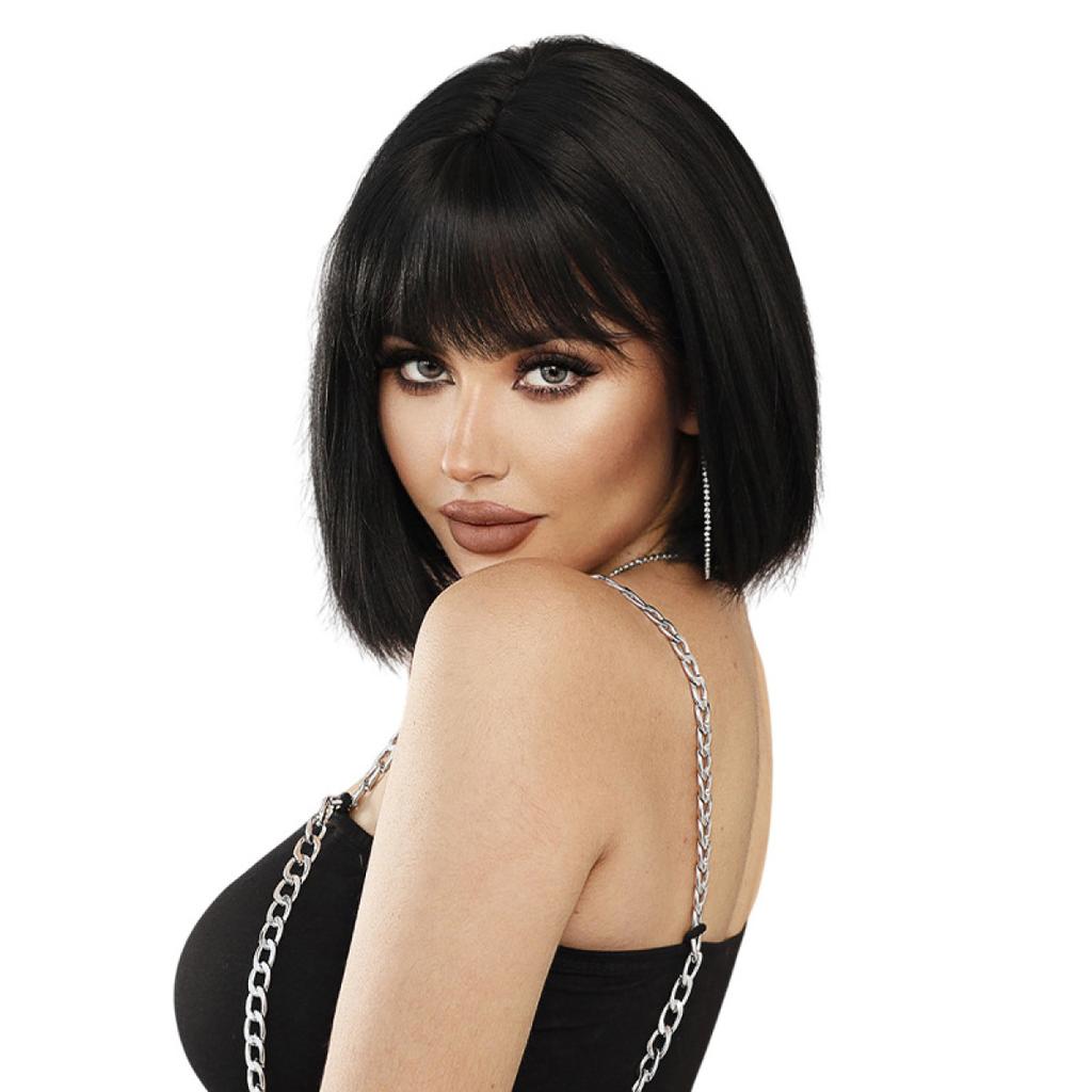 Женский имитационный парик, 32 см, короткий прямой парик, полный головной убор, сетка для волос в виде розы, головной убор, украшение для красоты, парик