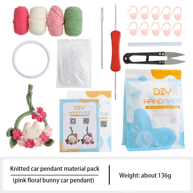 Creative rabbit fur yarn knitting car pendant exquisite girl's car rearview mirror hanging ornament flower car hanging material pack