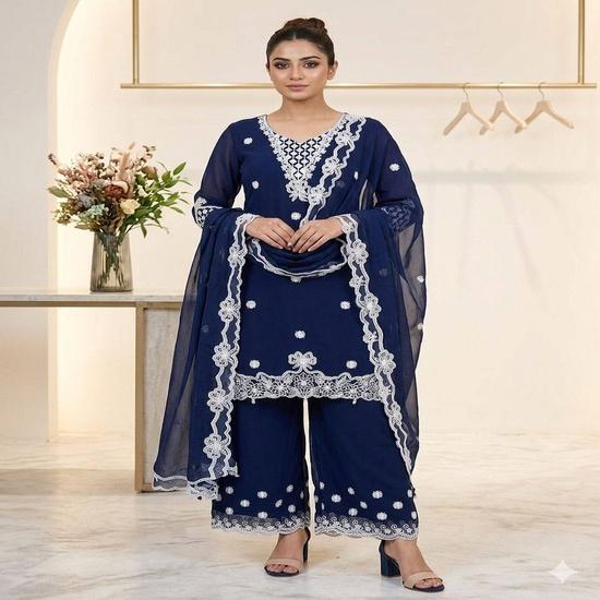 Majestic Embroidered Georgette Palazzo Suit Set
