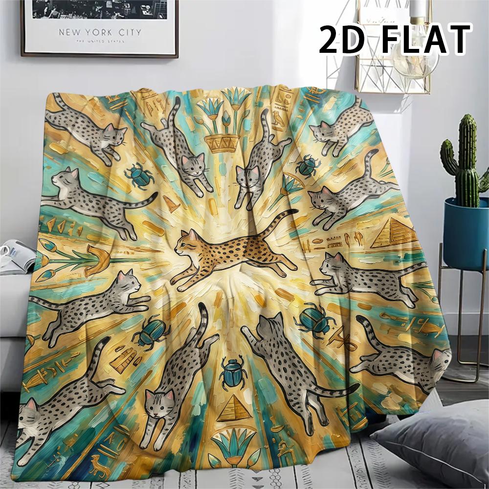 1Pc Vibrant Mandala Cats Print Flannel Blanket,High quality Comfortable for All Seasons,Home Decor,Warmth and Comfort,Perfect for Christmas Gifts