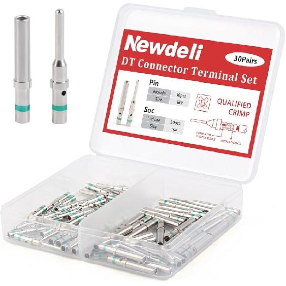 Newdeli 50 пар Комплект штыревых разъемов Deutsch Размер 16 Сплошные контакты Разъем серии DT, Общие контакты Автомобильные клеммы, Штырь с никелированным покрытием и
