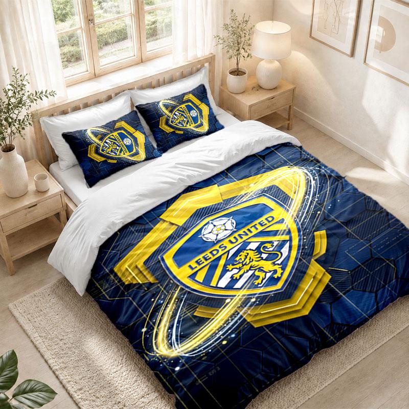 Bedding Set 1 Duvet Cover 2 Pillowcases Leeds United Football Print Bedroom Home Decoration