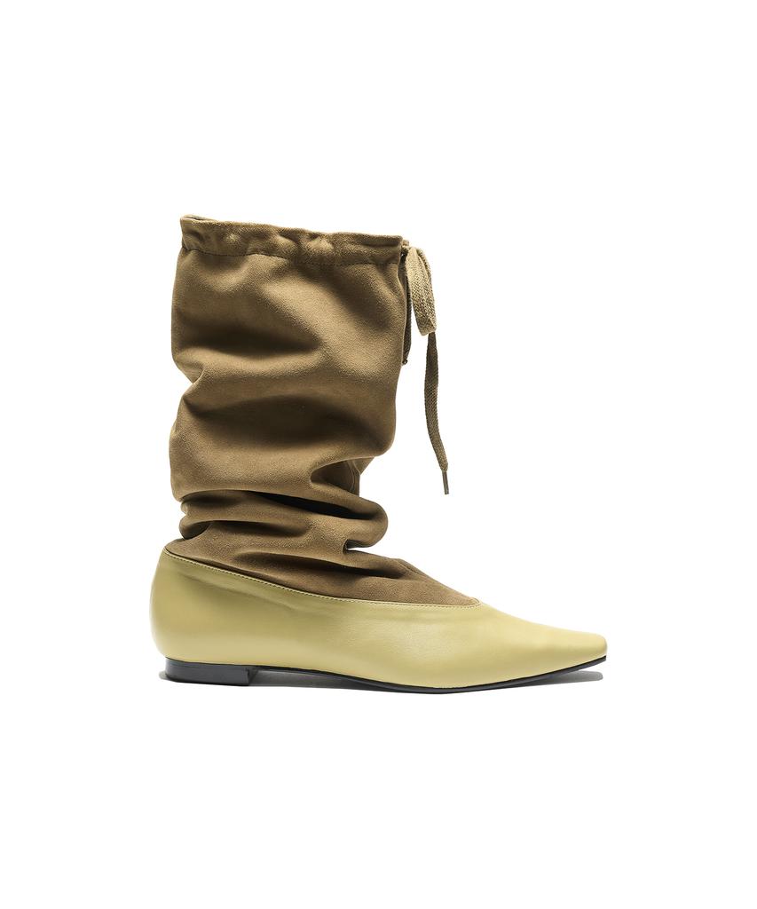 Partimento Women Drawstring Leather Slouch Tall Boots_Olive
