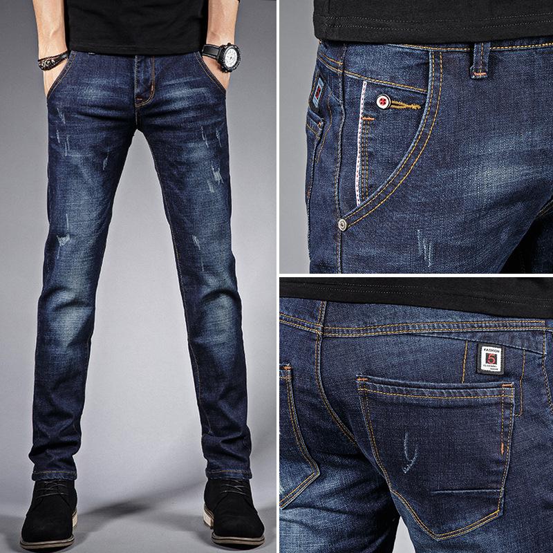 Летние мужские джинсы Весенние и осенние брюки Мужские черные трендовые повседневные эластичные модели для отдыха Tide Брюки с маленькими штанинами Брюки