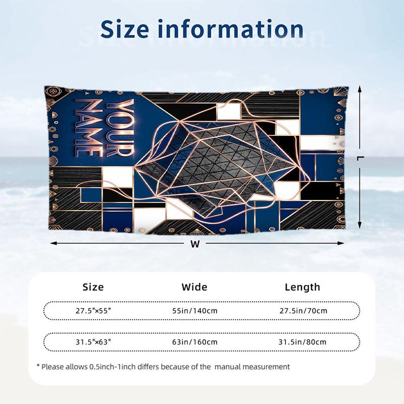 Abstract Geometric Theme Beach Towel Personalized Custom Name & Text Soft Quick Dry Beach Towel for Swimming Travel