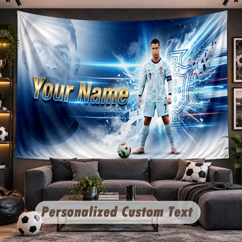 Wall Hanging Tapestry Custom NameCristiano Ronaldo Pattern Personalized Printed Fabric Wall Decor