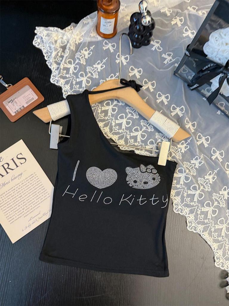 Summer Sweet & Spicy Cartoon One-Shoulder Vest with Chest Pads